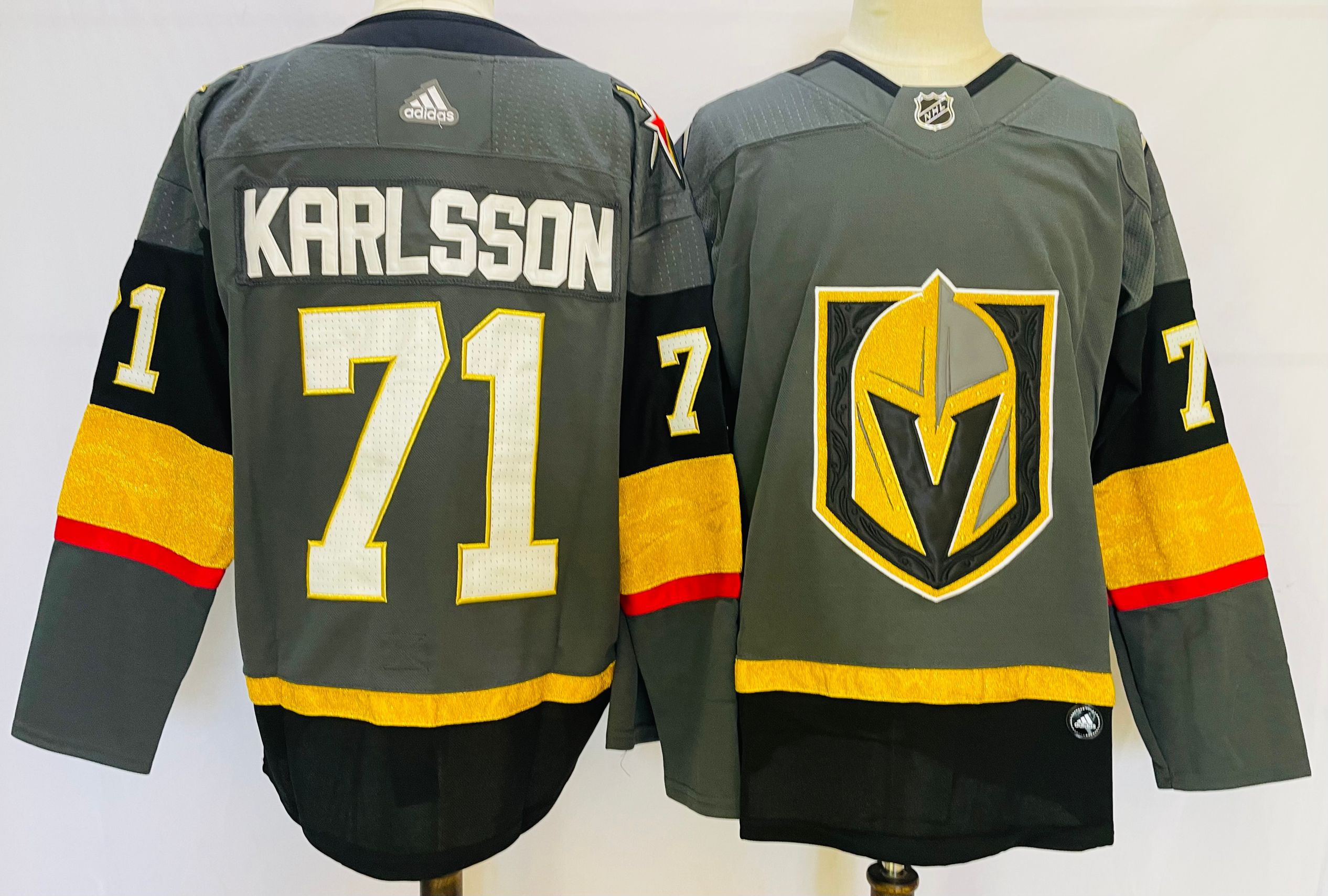 Men Vegas Golden Knights 71 Karlsson Grey Authentic Stitched 2022 Adidas NHL Jersey